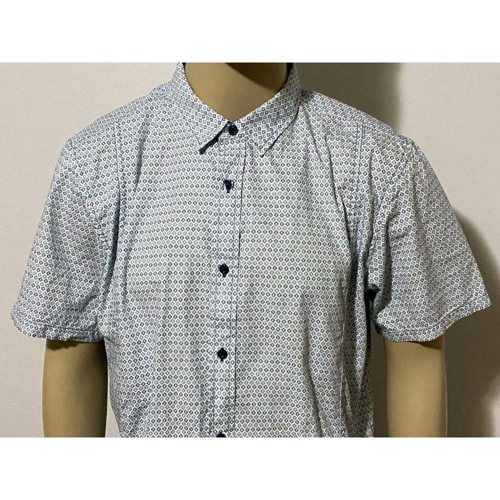 Prana Slim Fit XL Short Sleeve Button Front Men's Hiking Shirt White Teal Black - Picture 2 of 11